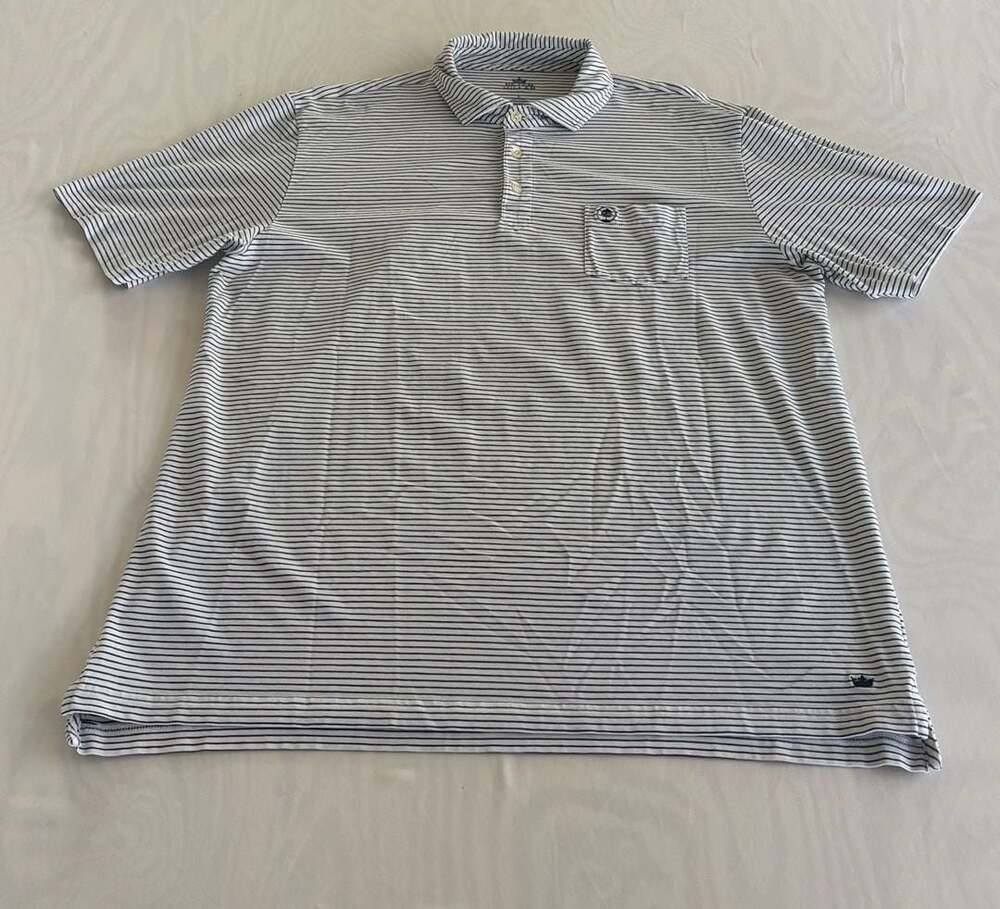 Peter Millar Seaside Wash Striped Polo Shirt Mens Size L Blue White Pocket